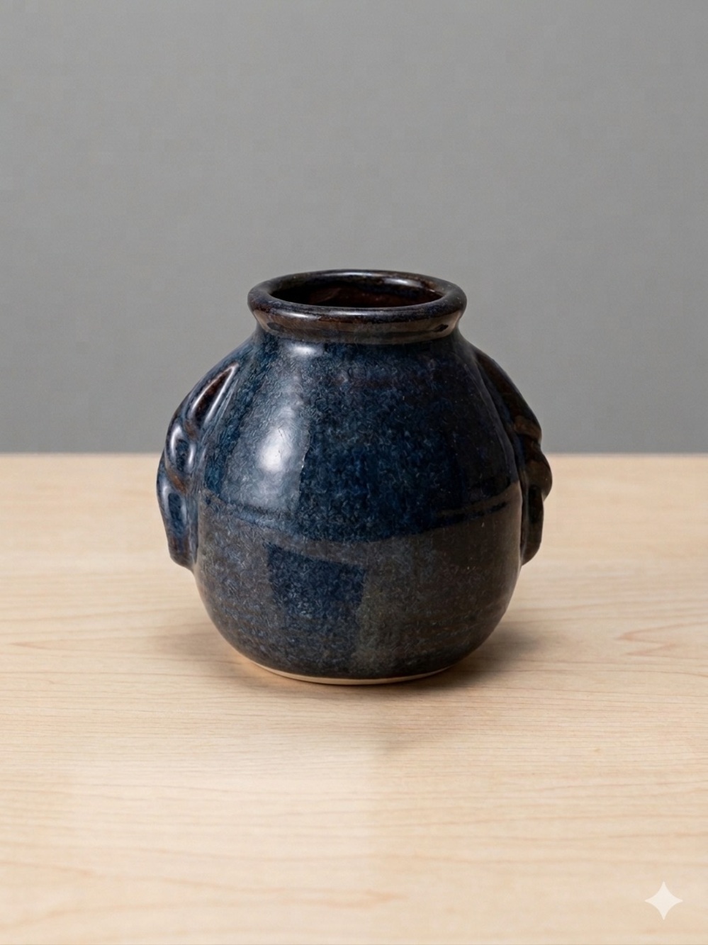 Handmade Studio Pottery Vase Glossy Blue & Black Drip Glaze Bud Vase Hand Thrown